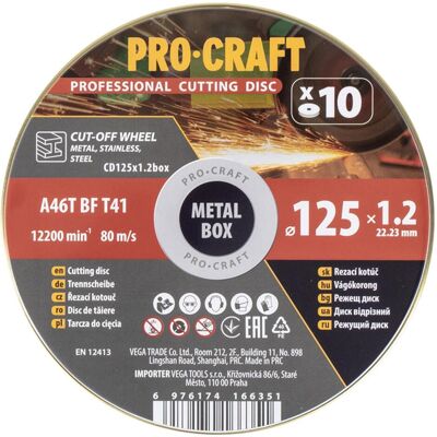 Procraft, Sägeblatt, CD125x1.2b Trennscheiben Set 10 Stück 125 x 22,23 mm Procraft, Sägeblatt, CD125x1.2b Trennscheiben Set 10 Stück 125 x 22,23 mm