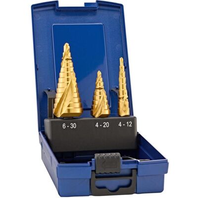 Forum Professional Solutions, Bohrereinsatz, HSS-Stufenbohrer-Satz, TiN (30 mm, 4–12, 4–20 mm) Forum Professional Solutions, Bohrereinsatz, HSS-Stufenbohrer-Satz, TiN (30 mm, 4–12, 4–20 mm)