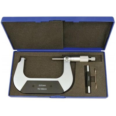 Elmag, Messuhr + Messschraube, - Präzisionsbügelmessschraube 75-100mm Ablesung 0,01mm, HM-Messflächen Elmag, Messuhr + Messschraube, - Präzisionsbügelmessschraube 75-100mm Ablesung 0,01mm, HM-Messflächen