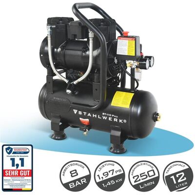 Stahlwerk, Kompressor, Kompressor 10 L Tank - ölfrei & leise, 8 bar, Druckluftkompressor mit Brushless-Motoren (10 l, 8 Bar) Stahlwerk, Kompressor, Kompressor 10 L Tank - ölfrei & leise, 8 bar, Druckluftkompressor mit Brushless-Motoren (10 l, 8 Bar)