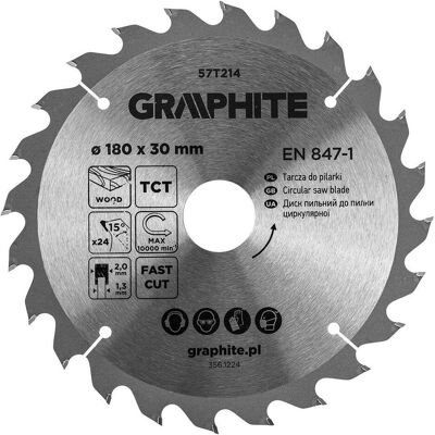Graphite, Sägeblatt, Sägeblatt, Widia, 180 x 30 mm, 24 Zähne Graphite, Sägeblatt, Sägeblatt, Widia, 180 x 30 mm, 24 Zähne
