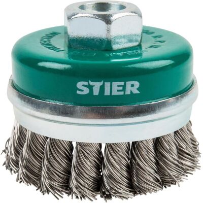 Stier, Schleifmittel, Topfbürste Ø 65 mm, M14, 0,5 mm, gezopft, Edelstahl Stier, Schleifmittel, Topfbürste Ø 65 mm, M14, 0,5 mm, gezopft, Edelstahl