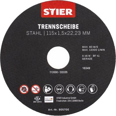 Stier, Sägeblatt, Trennscheiben Stahl 115 x 1,5 x 22,23 Form 41 gerade Stier, Sägeblatt, Trennscheiben Stahl 115 x 1,5 x 22,23 Form 41 gerade