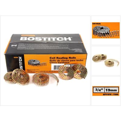 Bostitch, Tackerklammern + Tackernägel, CR19GAL Galvanisierte Dachpappnagel 3.05-19 GAL8 7.2M 3/4" / 19 mm glatt - 7200 Stück Bostitch, Tackerklammern + Tackernägel, CR19GAL Galvanisierte Dachpappnagel 3.05-19 GAL8 7.2M 3/4" / 19 mm glatt - 7200 Stück
