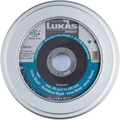 Lukas, Schleifmittel, 10x Trennscheiben in Dose T41 für Edelstahl 115x1mm gerade (60) Lukas, Schleifmittel, 10x Trennscheiben in Dose T41 für Edelstahl 115x1mm gerade (60)