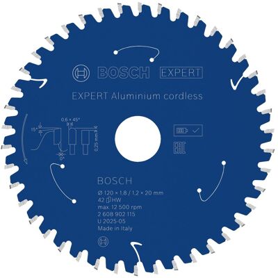 Bosch Professional Zubehör, Sägeblatt, Blau Zubehör 2608902115 EXPERT Kreissägeblatt Aluminium kabellos 120 x 1,8/1,2 x 20 mm T42 Bosch Professional Zubehör, Sägeblatt, Blau Zubehör 2608902115 EXPERT Kreissägeblatt Aluminium kabellos 120 x 1,8/1,2 x 20 mm T42