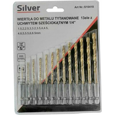 Silver, Bohrereinsatz, WIERTŁA DO METALU Z UCHWYTEM HEX 1/4" KPL.13szt. / (1.5) Silver, Bohrereinsatz, WIERTŁA DO METALU Z UCHWYTEM HEX 1/4" KPL.13szt. / (1.5)