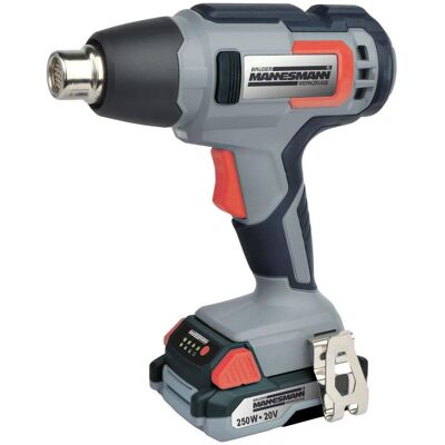 Mannesmann, Heissluftföhn, 20V Heissluftgebläse mit 2,0 AH Batterie, 20V Schnellladegerät und 4-tlg. Zubehör Mannesmann, Heissluftföhn, 20V Heissluftgebläse mit 2,0 AH Batterie, 20V Schnellladegerät und 4-tlg. Zubehör