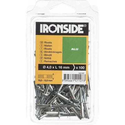 Ironside, Nieten, Blindnieten 4,0 x 16 mm Aluminium, Verpackungsinhalt: 100 Stück Ironside, Nieten, Blindnieten 4,0 x 16 mm Aluminium, Verpackungsinhalt: 100 Stück
