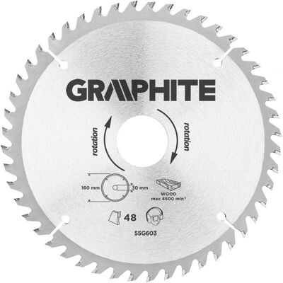 Graphite, Sägeblatt, Graphit-Kreissägeblatt 160x30mm, 48 Zähne - 55H603 Graphite, Sägeblatt, Graphit-Kreissägeblatt 160x30mm, 48 Zähne - 55H603