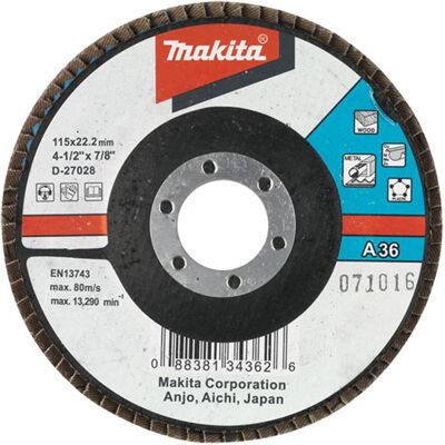 Makita, Schleifmittel, Zubehör D-27028 Fächerscheibe 115 K36 Pro 1 Stück Makita, Schleifmittel, Zubehör D-27028 Fächerscheibe 115 K36 Pro 1 Stück