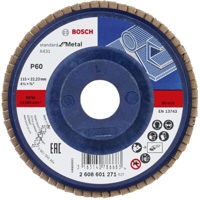 Bosch Professional Zubehör, Schleifmittel, Fächerschleifscheibe X431 Standard for Metal, gerade, 115 mm, 60 (60) Bosch Professional Zubehör, Schleifmittel, Fächerschleifscheibe X431 Standard for Metal, gerade, 115 mm, 60 (60)