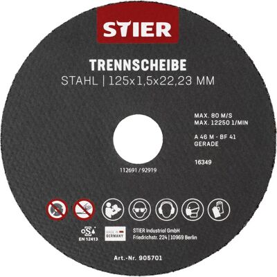 Stier, Sägeblatt, Trennscheiben Stahl 125 x 1,5 x 22,23 Form 41 gerade Stier, Sägeblatt, Trennscheiben Stahl 125 x 1,5 x 22,23 Form 41 gerade