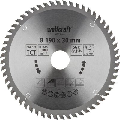 wolfcraft, Sägeblatt, 1 Kreissägeblatt HM 56 Z. ø190x30 mm wolfcraft, Sägeblatt, 1 Kreissägeblatt HM 56 Z. ø190x30 mm