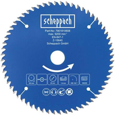 Scheppach, Sägeblatt, 7901810608 Kreissägeblatt Ø165 60 Zähne Scheppach, Sägeblatt, 7901810608 Kreissägeblatt Ø165 60 Zähne