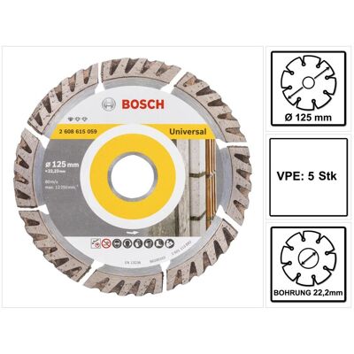 Bosch Professional, Sägeblatt, Standard for Universal Diamanttrennscheibe 125 x 22,23 mm 5 Stk. ( 5x 2608615059 ) für Beton Bosch Professional, Sägeblatt, Standard for Universal Diamanttrennscheibe 125 x 22,23 mm 5 Stk. ( 5x 2608615059 ) für Beton