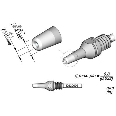 JBC Entlötspitze Serie D530, D530003/1.0 mm, 2.7 mm, Pincleaning, Lötgerät Zubehör JBC Entlötspitze Serie D530, D530003/1.0 mm, 2.7 mm, Pincleaning, Lötgerät Zubehör