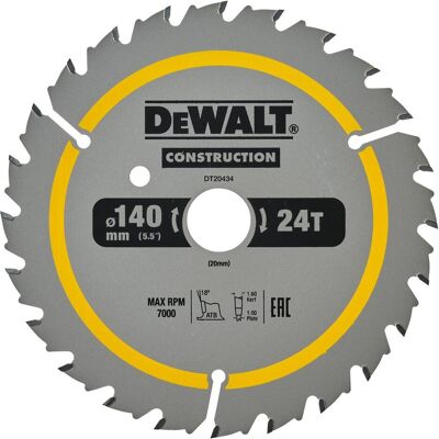 Dewalt DT20434-QZ Kreissägeblatt - 140x20mm 24Z für Bauarbeiten Dewalt DT20434-QZ Kreissägeblatt - 140x20mm 24Z für Bauarbeiten