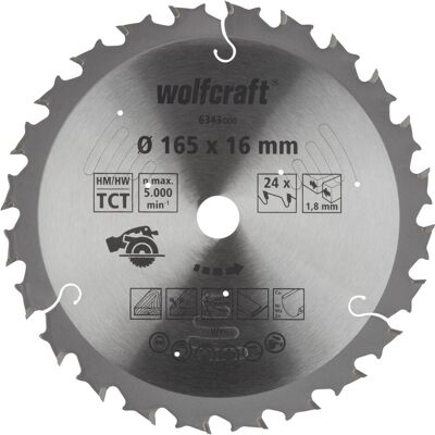 wolfcraft, Sägeblatt, 1 Akku-Kreissägeblatt HM 24 Zähne ø165mm wolfcraft, Sägeblatt, 1 Akku-Kreissägeblatt HM 24 Zähne ø165mm