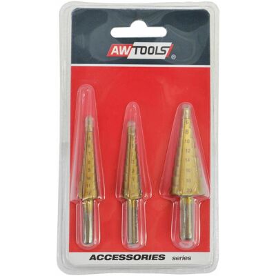 Awtools, Bohrereinsatz, WIERTŁA STOPNIOWE HSS-TIN KOMPLET 3 SZTUKOWY / 3-12mm / 4-12mm / 4-20mm (3-12mm, 4-12mm, 4-20mm) Awtools, Bohrereinsatz, WIERTŁA STOPNIOWE HSS-TIN KOMPLET 3 SZTUKOWY / 3-12mm / 4-12mm / 4-20mm (3-12mm, 4-12mm, 4-20mm)
