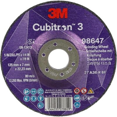 3M Schleifmittel, Schruppscheibe Cubitron™ 3 D125xS7mmKörnung 36+ gekröpft ™ Cubitron™ 3 Bohrung 22,23 mm (36+) 3M Schleifmittel, Schruppscheibe Cubitron™ 3 D125xS7mmKörnung 36+ gekröpft ™ Cubitron™ 3 Bohrung 22,23 mm (36+)