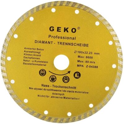 GEKO, Schleifmittel, Diamant-Trennscheibe, TURBO, 180x8x22mm GEKO, Schleifmittel, Diamant-Trennscheibe, TURBO, 180x8x22mm
