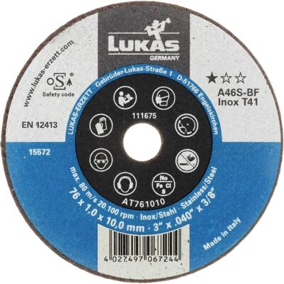 Lukas, Sägeblatt, LUKAS-ERZETT T41 76x1,0x10,00 A46S-BF AT761010V9802 Trennscheiben-Set 76 mm 50 S Lukas, Sägeblatt, LUKAS-ERZETT T41 76x1,0x10,00 A46S-BF AT761010V9802 Trennscheiben-Set 76 mm 50 S