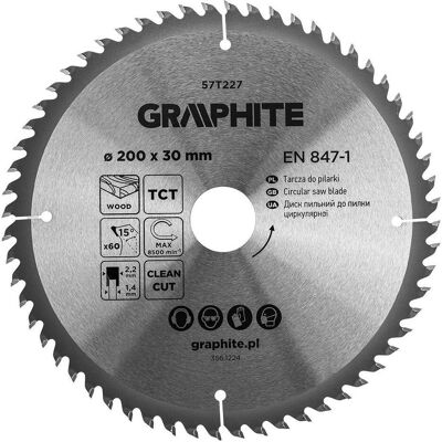 Graphite, Sägeblatt, Sägeblatt, hartmetallbestückt, 200 x 30 mm, 60 Zähne Graphite, Sägeblatt, Sägeblatt, hartmetallbestückt, 200 x 30 mm, 60 Zähne