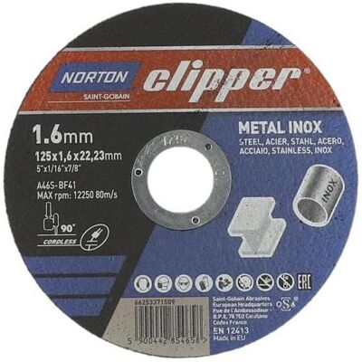 Symantec Norton Clipper, Sägeblatt, Trennscheibe D125x1,6mm Typ 41 Metall Symantec Norton Clipper, Sägeblatt, Trennscheibe D125x1,6mm Typ 41 Metall
