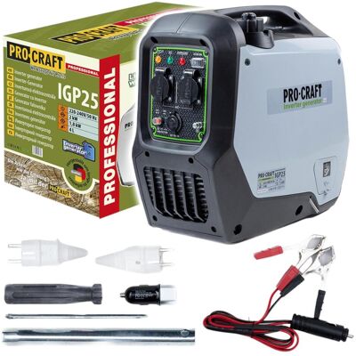Procraft, Stromgenerator, IGP25 Benzin Inverter Generator Stromerzeuger 1800 W 4000 ml 2× 230 V, 1× 12 V DC Ausgang (1800 W, 4 l) Procraft, Stromgenerator, IGP25 Benzin Inverter Generator Stromerzeuger 1800 W 4000 ml 2× 230 V, 1× 12 V DC Ausgang (1800 W, 4 l)