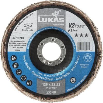 Lukas V2 Power Schleifscheibe 125mm Zirkonkorund Korn 40 Lukas V2 Power Schleifscheibe 125mm Zirkonkorund Korn 40