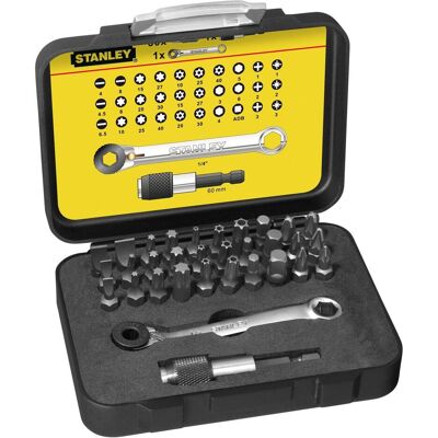 Stanley Bits, 1/4" BitSatz, 25 mm, mit Knarrenschlüssel, 32teilig (Kreuz Phillips PH) Stanley Bits, 1/4" BitSatz, 25 mm, mit Knarrenschlüssel, 32teilig (Kreuz Phillips PH)
