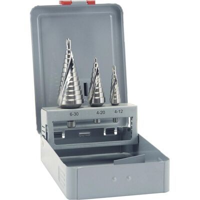 Alpen, Bohrereinsatz, HSS Cobalt Stufenbohrsatz 3-tlg. Gr.1/ 2/ 3/Ø 4.0-30.0mm (4 - 30) Alpen, Bohrereinsatz, HSS Cobalt Stufenbohrsatz 3-tlg. Gr.1/ 2/ 3/Ø 4.0-30.0mm (4 - 30)