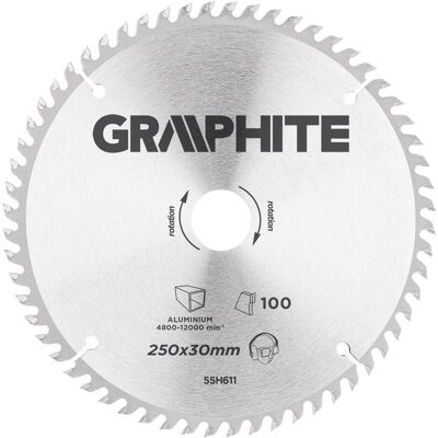 Graphite, Sägeblatt, Graphit-Kreissägeblatt 250 x 30 mm, 100 Zähne ALU (55H611) Graphite, Sägeblatt, Graphit-Kreissägeblatt 250 x 30 mm, 100 Zähne ALU (55H611)