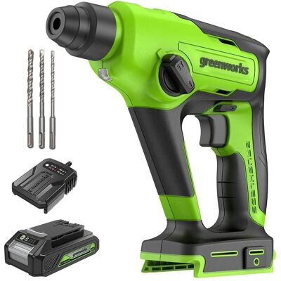 Greenworks, Bohrmaschine + Akkuschrauber, Bürstenloser Schlagbohrhammer-Set mit 2Ah-Akku und 2A-Ladegerät Greenworks, Bohrmaschine + Akkuschrauber, Bürstenloser Schlagbohrhammer-Set mit 2Ah-Akku und 2A-Ladegerät