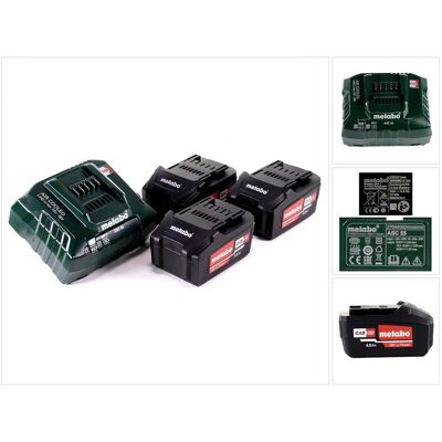 Metabo, Werkzeugakku + Ladegerät, Basis Set 3x Li-Power Akkupack 18 V 4,0 Ah CAS Li-Ion Akku ( 3x 625591000 ) + Ladegerät ASC 5 (18 V) Metabo, Werkzeugakku + Ladegerät, Basis Set 3x Li-Power Akkupack 18 V 4,0 Ah CAS Li-Ion Akku ( 3x 625591000 ) + Ladegerät ASC 5 (18 V)
