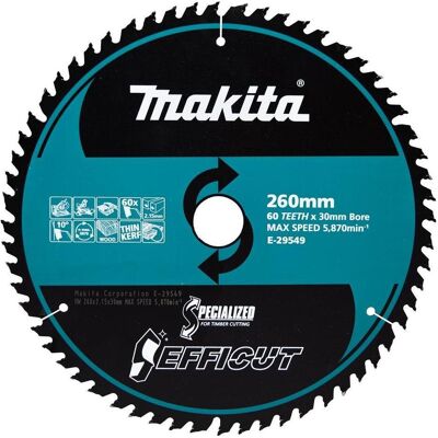 Makita, Sägeblatt, Zubehör E-29549 Efficut Kapp-/Tischsägeblatt Holz 260x30x2,15 60T 10g Makita, Sägeblatt, Zubehör E-29549 Efficut Kapp-/Tischsägeblatt Holz 260x30x2,15 60T 10g