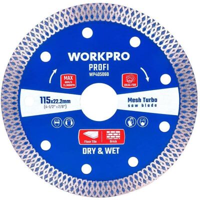 Workpro, Sägeblatt, Profi diamond cutting disc, mesh, ultra-thin turbo professional cut ø115 x 22,2 mm Workpro, Sägeblatt, Profi diamond cutting disc, mesh, ultra-thin turbo professional cut ø115 x 22,2 mm