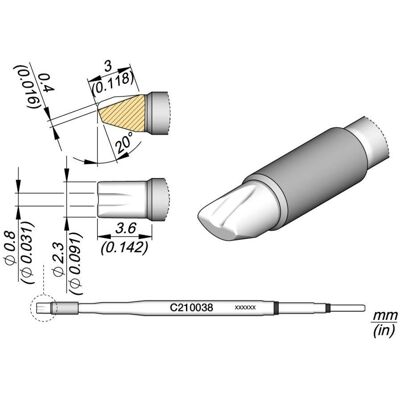 JBC Lötspitze Serie C210, Sonderform, C210038/Ø 2,3 mm, Kabellötspitze, Lötgerät Zubehör JBC Lötspitze Serie C210, Sonderform, C210038/Ø 2,3 mm, Kabellötspitze, Lötgerät Zubehör