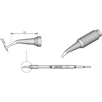 JBC Lötspitze Serie C245, Rundform, C245935/Ø 0,8 mm, gebogen (Lötspitze), Lötgerät Zubehör JBC Lötspitze Serie C245, Rundform, C245935/Ø 0,8 mm, gebogen (Lötspitze), Lötgerät Zubehör