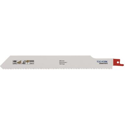 Tecwerk, Sägeblatt, Säbelsägeblatt Länge 225 mm Breite 25 mm Zahnteilung TPI 10/14 2,5/1,8 mm gefräst, geschränkt Tecwerk, Sägeblatt, Säbelsägeblatt Länge 225 mm Breite 25 mm Zahnteilung TPI 10/14 2,5/1,8 mm gefräst, geschränkt