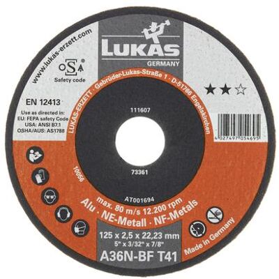 Lukas, Sägeblatt, LUKAS-ERZETT T41 125x2,5x22,23 A36N-BF AT001694V9802 Trennscheiben-Set 125 mm 25 Lukas, Sägeblatt, LUKAS-ERZETT T41 125x2,5x22,23 A36N-BF AT001694V9802 Trennscheiben-Set 125 mm 25