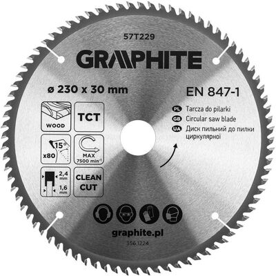 Graphite, Sägeblatt, Sägeblatt, Widia, 230 x 30 mm, 80 Zähne Graphite, Sägeblatt, Sägeblatt, Widia, 230 x 30 mm, 80 Zähne