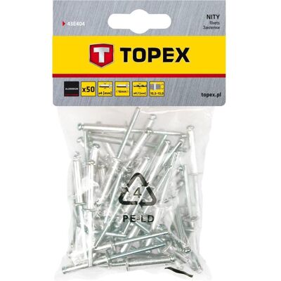 Topex, Nieten, Aluminiumnieten 4.0 x 16 mm, 50 Stück. Topex, Nieten, Aluminiumnieten 4.0 x 16 mm, 50 Stück.