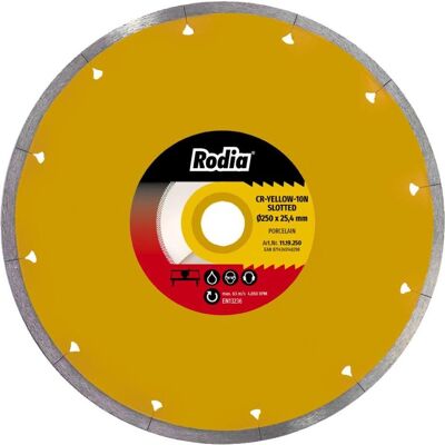 Rodia, Sägeblatt, 11.19.250 CR-YELLOW-10N Diamanttrennscheibe 250 x 25,4 mm Porcellenato Geschlitzt Rodia, Sägeblatt, 11.19.250 CR-YELLOW-10N Diamanttrennscheibe 250 x 25,4 mm Porcellenato Geschlitzt