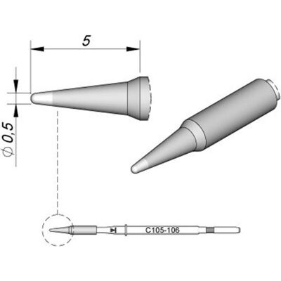 JBC Lötspitze Serie C115, Rundform, C115106/Ø 0,5 mm, gerade (Lötspitze), Lötgerät Zubehör JBC Lötspitze Serie C115, Rundform, C115106/Ø 0,5 mm, gerade (Lötspitze), Lötgerät Zubehör