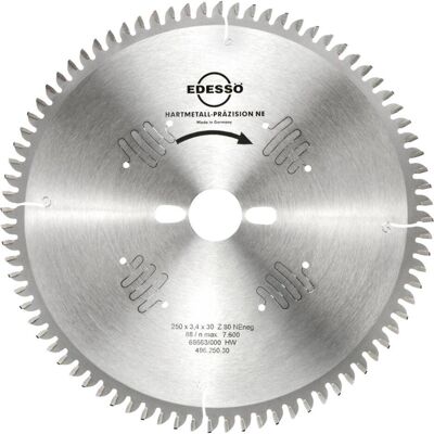 Edessö, Sägeblatt, Kreissägeblatt Präzision TFneg (NE) Vielzahn, HW 250x3,4/2,8x30 Z=80 NE neg Edessö, Sägeblatt, Kreissägeblatt Präzision TFneg (NE) Vielzahn, HW 250x3,4/2,8x30 Z=80 NE neg
