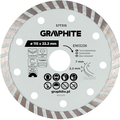 Graphite, Sägeblatt, Turbo-Diamant-Trennscheibe, 115 x 22,22 mm, trocken Graphite, Sägeblatt, Turbo-Diamant-Trennscheibe, 115 x 22,22 mm, trocken