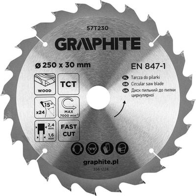 Graphite, Sägeblatt, Sägeblatt, Widia, 250 x 30 mm, 24 Zähne Graphite, Sägeblatt, Sägeblatt, Widia, 250 x 30 mm, 24 Zähne
