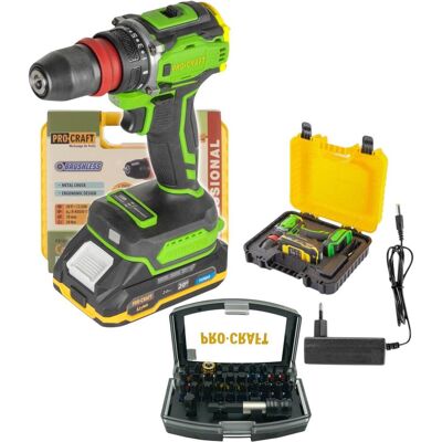 Procraft, Bohrmaschine + Akkuschrauber, PA18PRO DFR-1B-C Akku Bohrschrauber 20 V 30 Nm Brushless + 1x Akku 2,0 Ah + Ladegerät + 32 (Bohrschrauber) Procraft, Bohrmaschine + Akkuschrauber, PA18PRO DFR-1B-C Akku Bohrschrauber 20 V 30 Nm Brushless + 1x Akku 2,0 Ah + Ladegerät + 32 (Bohrschrauber)